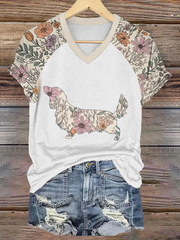 T-shirt décontracté imprimé teckel femme