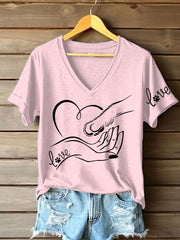 T-shirt décontracté imprimé à la main et à la patte pour femmes