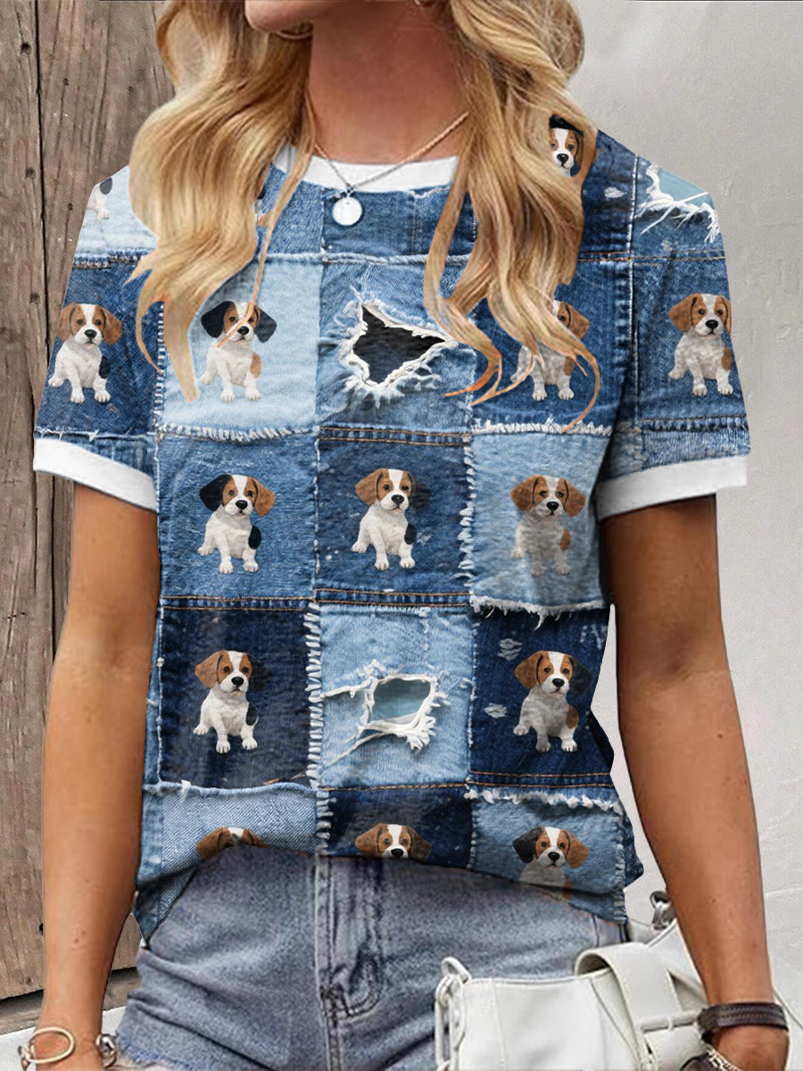 T-shirt Denim Puppy Femme