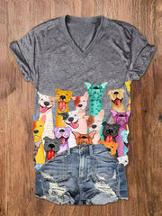 T-shirt Femme Colorful Dogs Print à manches courtes