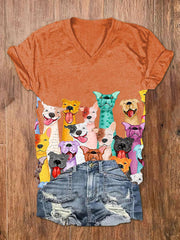 T-shirt Femme Colorful Dogs Print à manches courtes