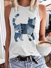 Motif de chat mignon Patchwork Art Débardeur pour femmes