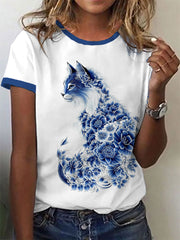 T-shirt décontracté à imprimé floral pour femmes