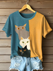 T-shirt drôle d'impression d'art de chat de femmes