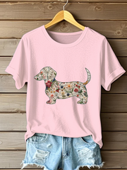 T-shirt décontracté imprimé teckel femme