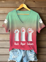 Femmes rock papier ciseaux chat patte v-cou T-shirts