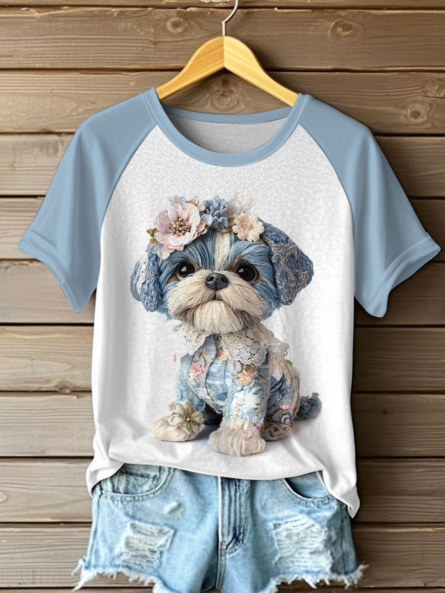 T-shirts décontractés à imprimé chien pour femmes