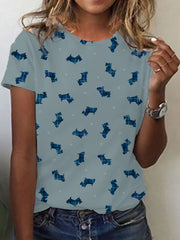 Scottish Terrier Imprimé O-cou T-shirt à manches courtes pour femmes