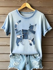 Motif de chat mignon Patchwork Art T-Shirt des femmes
