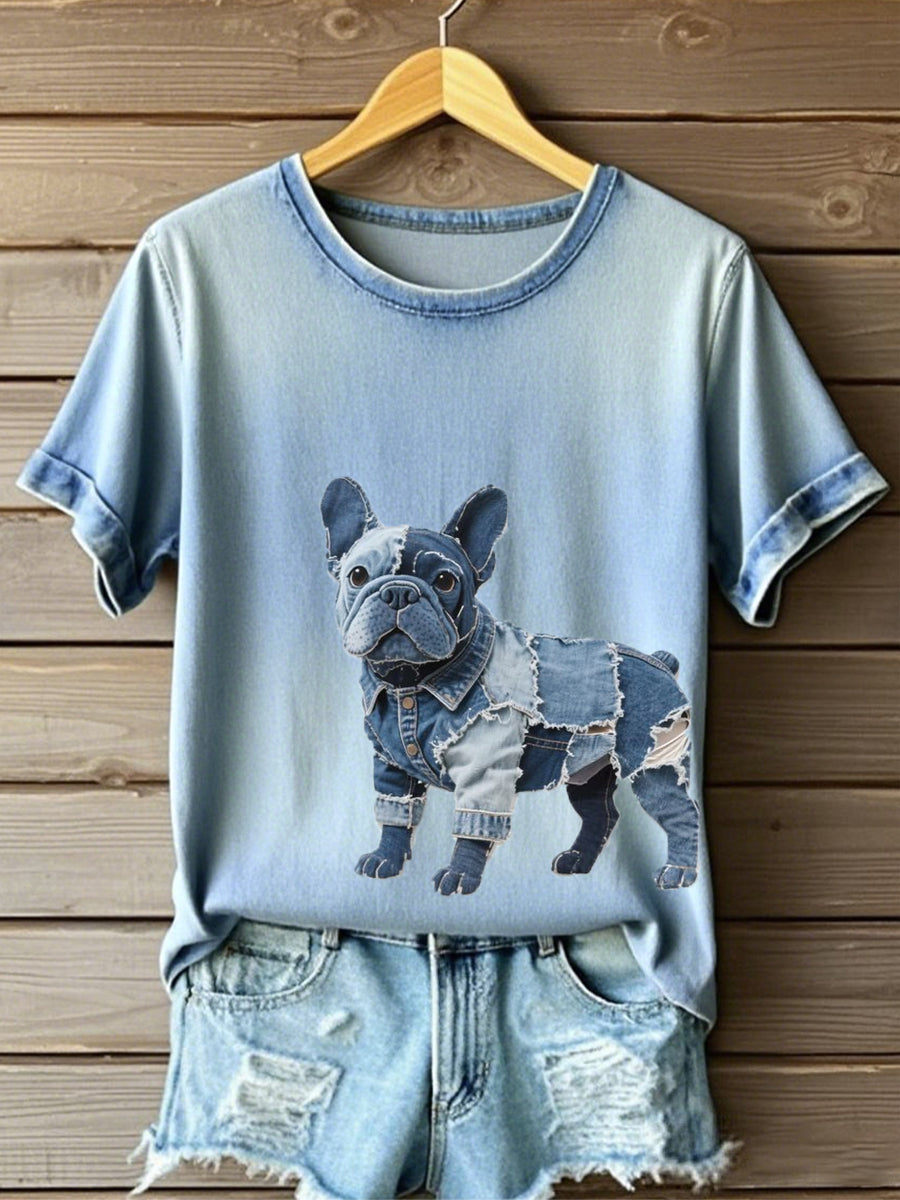 Femmes Français  Pattern Patchwork Art T-Shirt