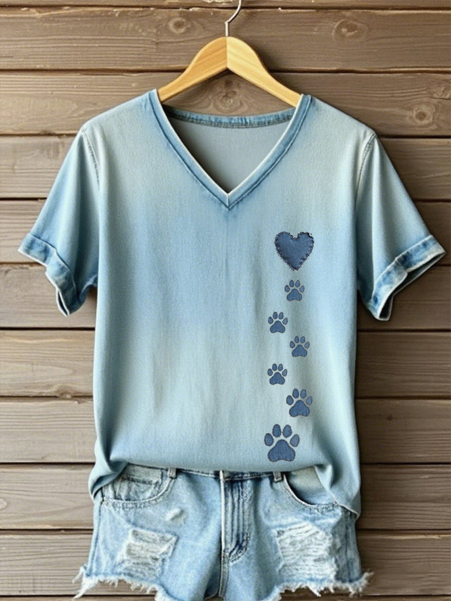 T-shirt femme patte de chien et coeur