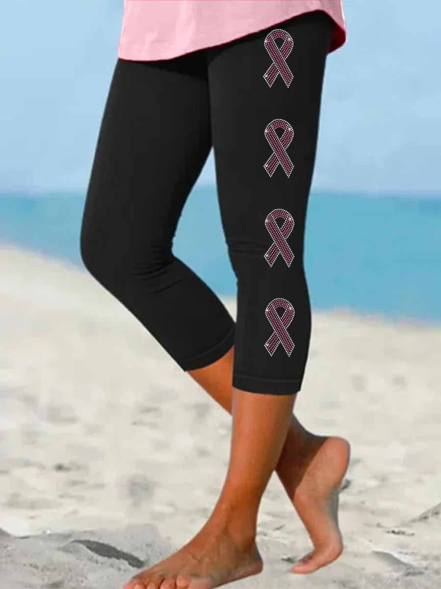 Leggings extensibles roses à motif de ruban strass pour femmes