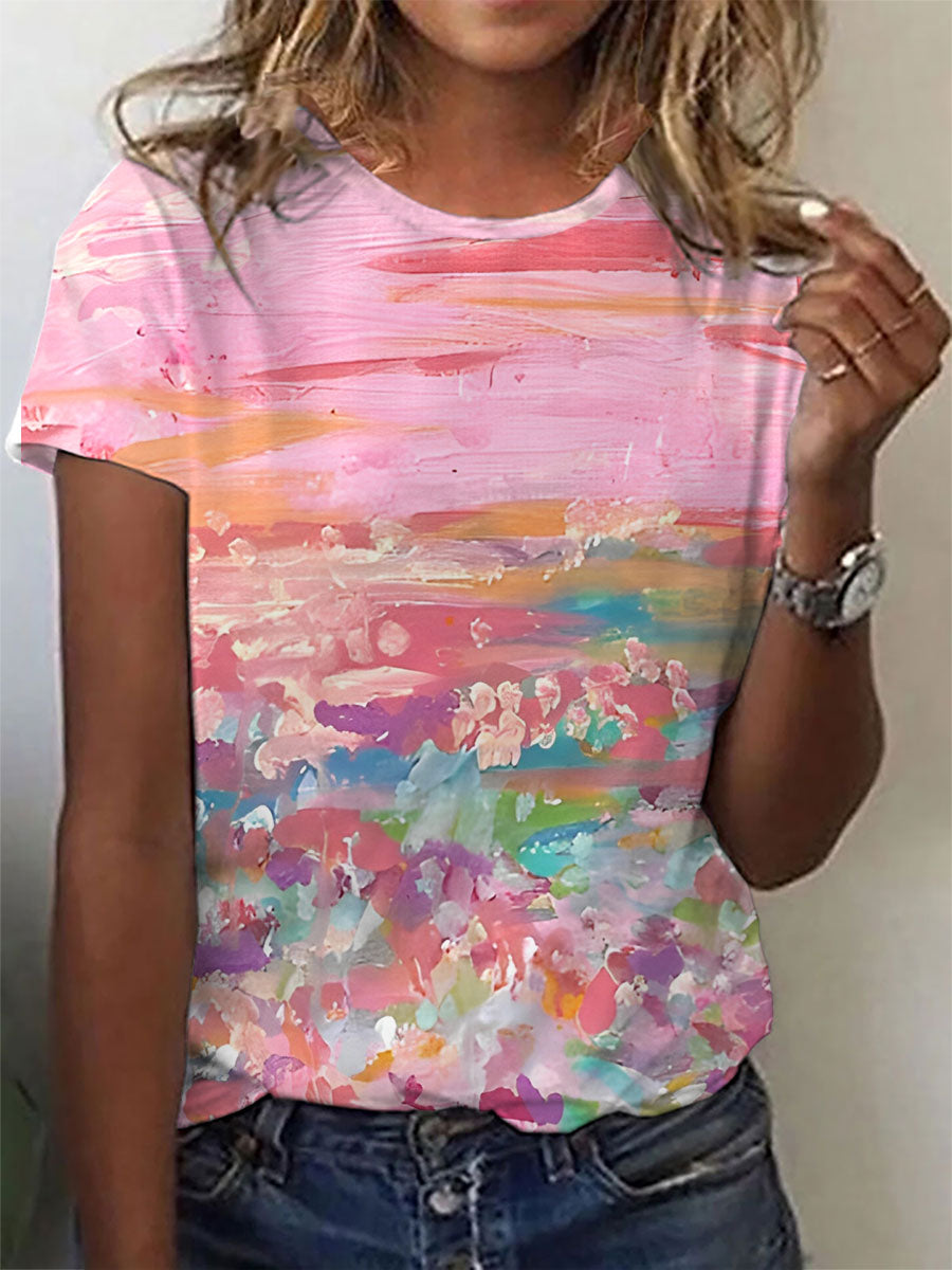 T-shirt décontracté à imprimé sensibilisation au cancer du sein pour femmes