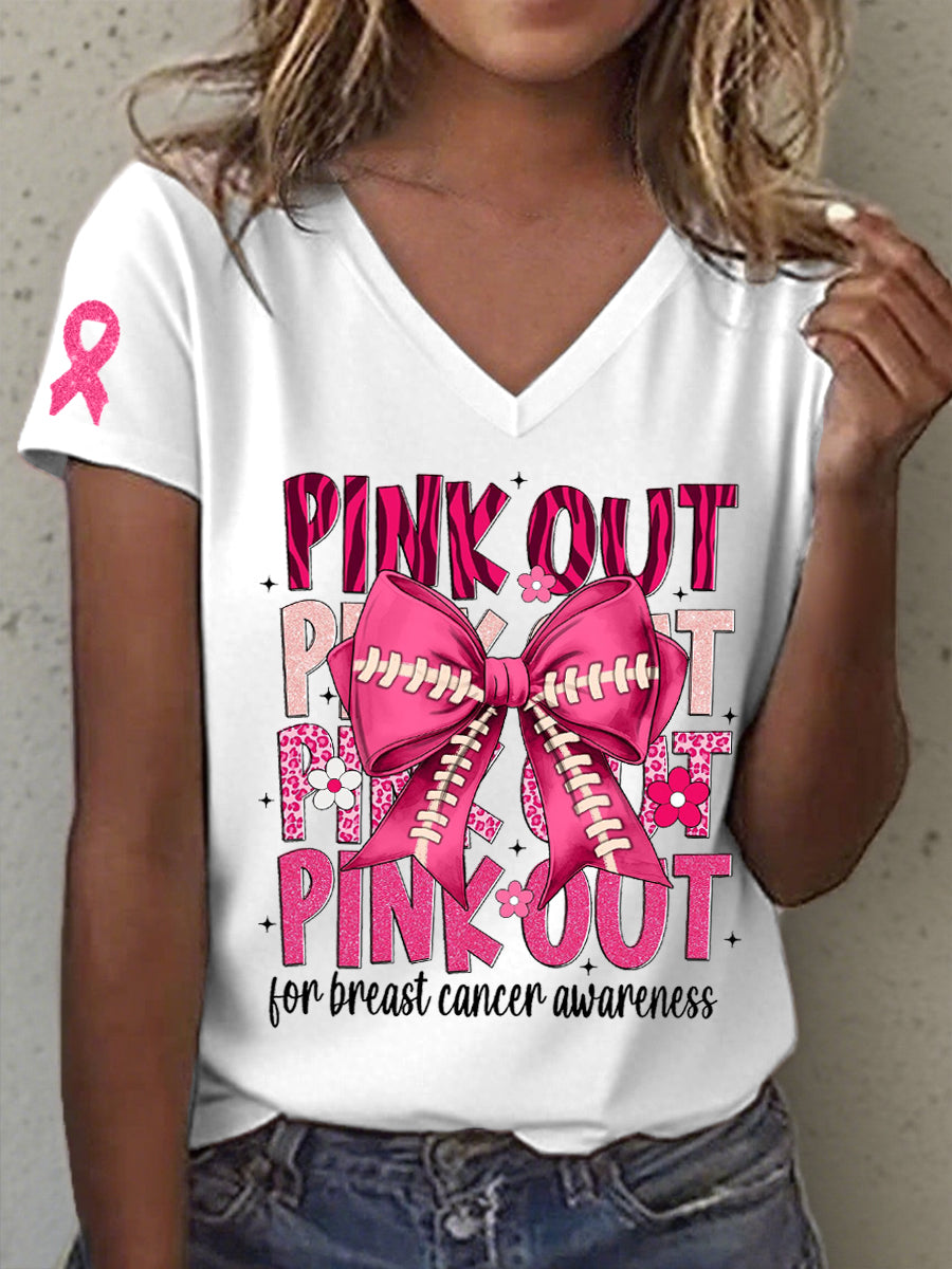 T-shirt Femme Rose Out For Breast Cancer Awareness Imprimé Col en V