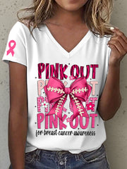 T-shirt Femme Rose Out For Breast Cancer Awareness Imprimé Col en V