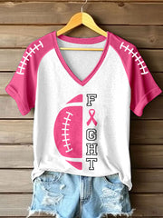 Femmes du cancer du sein Sensibilisation Combat Imprimer V-Neck T-shirt