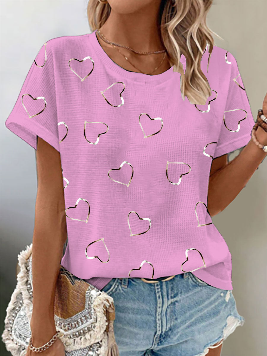 T-shirt imprimé gaufré de sensibilisation au cancer du sein pour femmes
