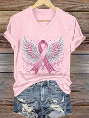 T-shirt à imprimé ruban rose pour femmes, sensibilisation au cancer du sein
