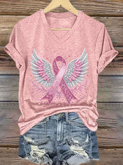 T-shirt à imprimé ruban rose pour femmes, sensibilisation au cancer du sein