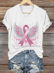 T-shirt à imprimé ruban rose pour femmes, sensibilisation au cancer du sein