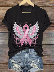 T-shirt à imprimé ruban rose pour femmes, sensibilisation au cancer du sein