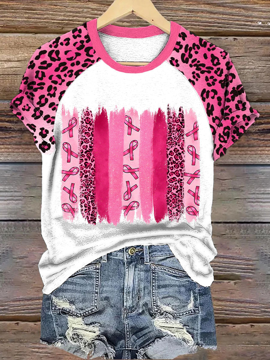 Femmes cancer du sein sensibilisation rose ruban imprimé léopard T-shirt
