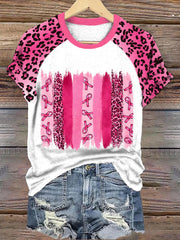Femmes cancer du sein sensibilisation rose ruban imprimé léopard T-shirt
