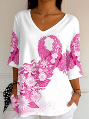 Haut Femme Rose Imprimé Ruban Cancer Du Sein