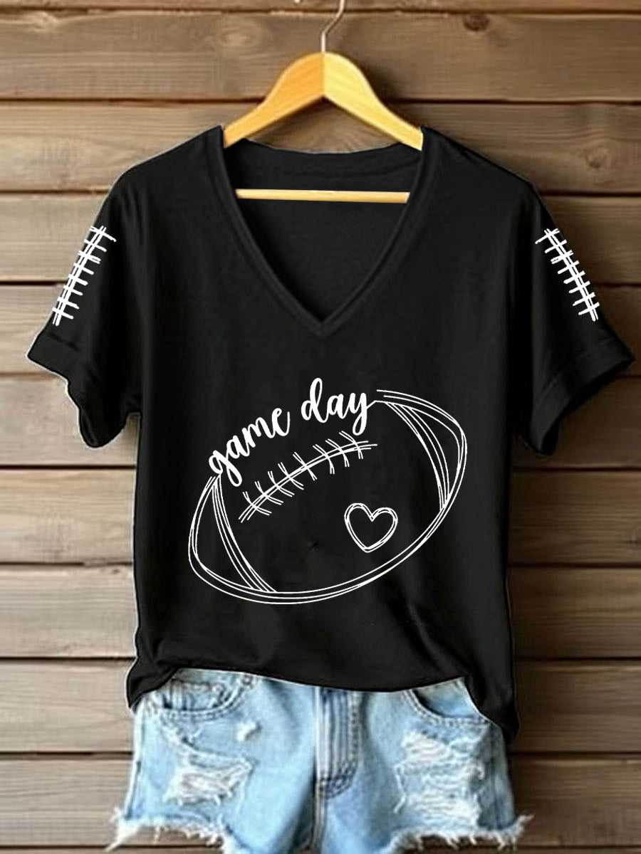 T-shirt à manches courtes col V Game Day pour femme