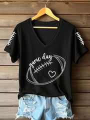 T-shirt à manches courtes col V Game Day pour femme