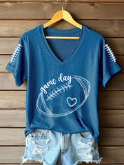 T-shirt à manches courtes col V Game Day pour femme