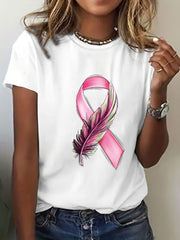 T-shirt à imprimé ruban rose pour femmes, sensibilisation au cancer du sein