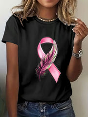 T-shirt à imprimé ruban rose pour femmes, sensibilisation au cancer du sein