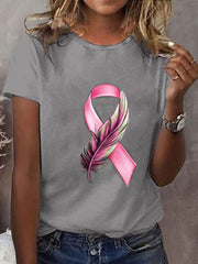 T-shirt à imprimé ruban rose pour femmes, sensibilisation au cancer du sein
