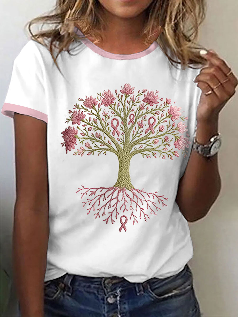 Cancer du sein des femmes Le ruban rose est l'arbre de la santé Imprimer T-shirt