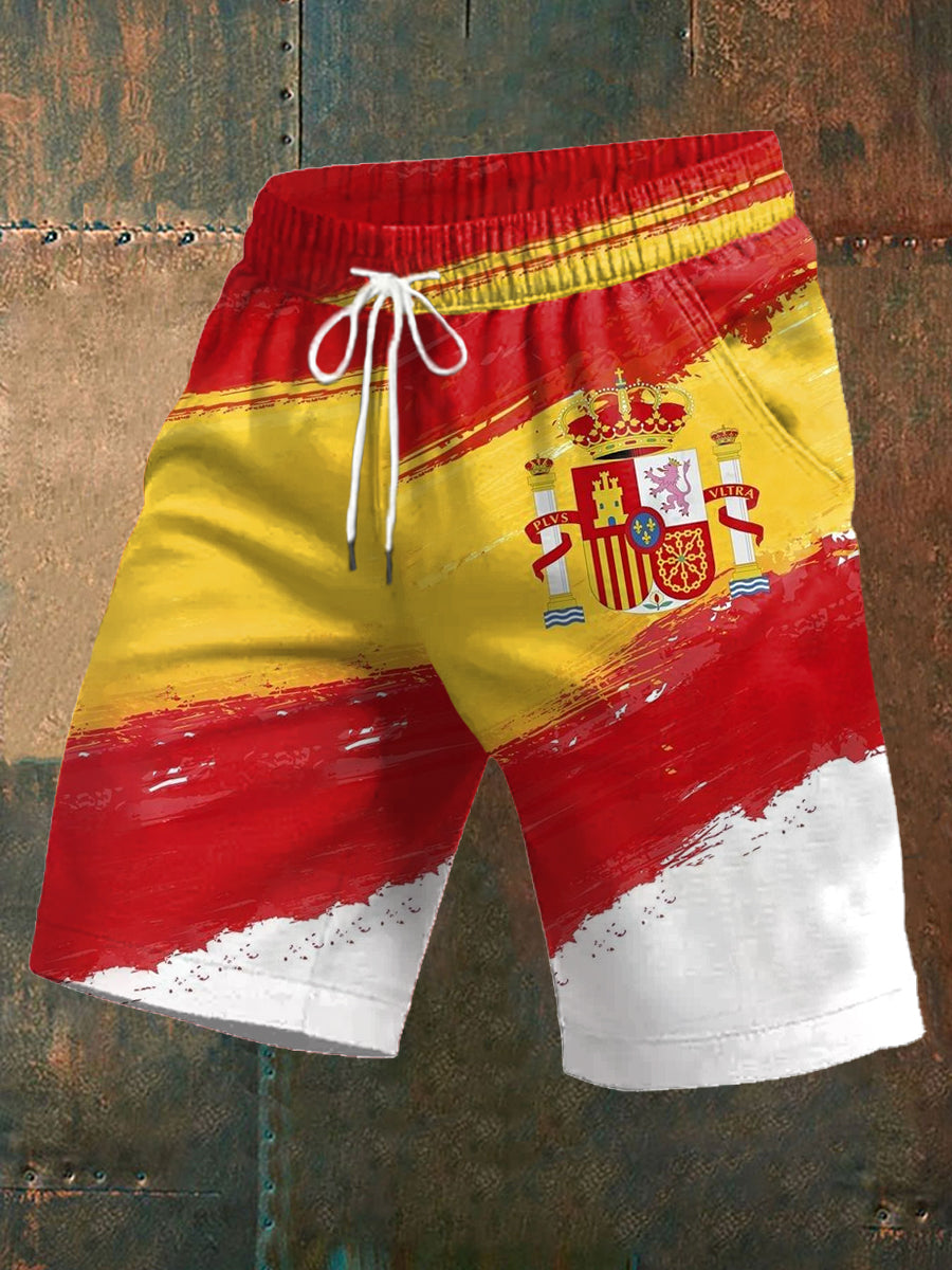 Short décontracté à imprimé drapeau espagnol pour hommes