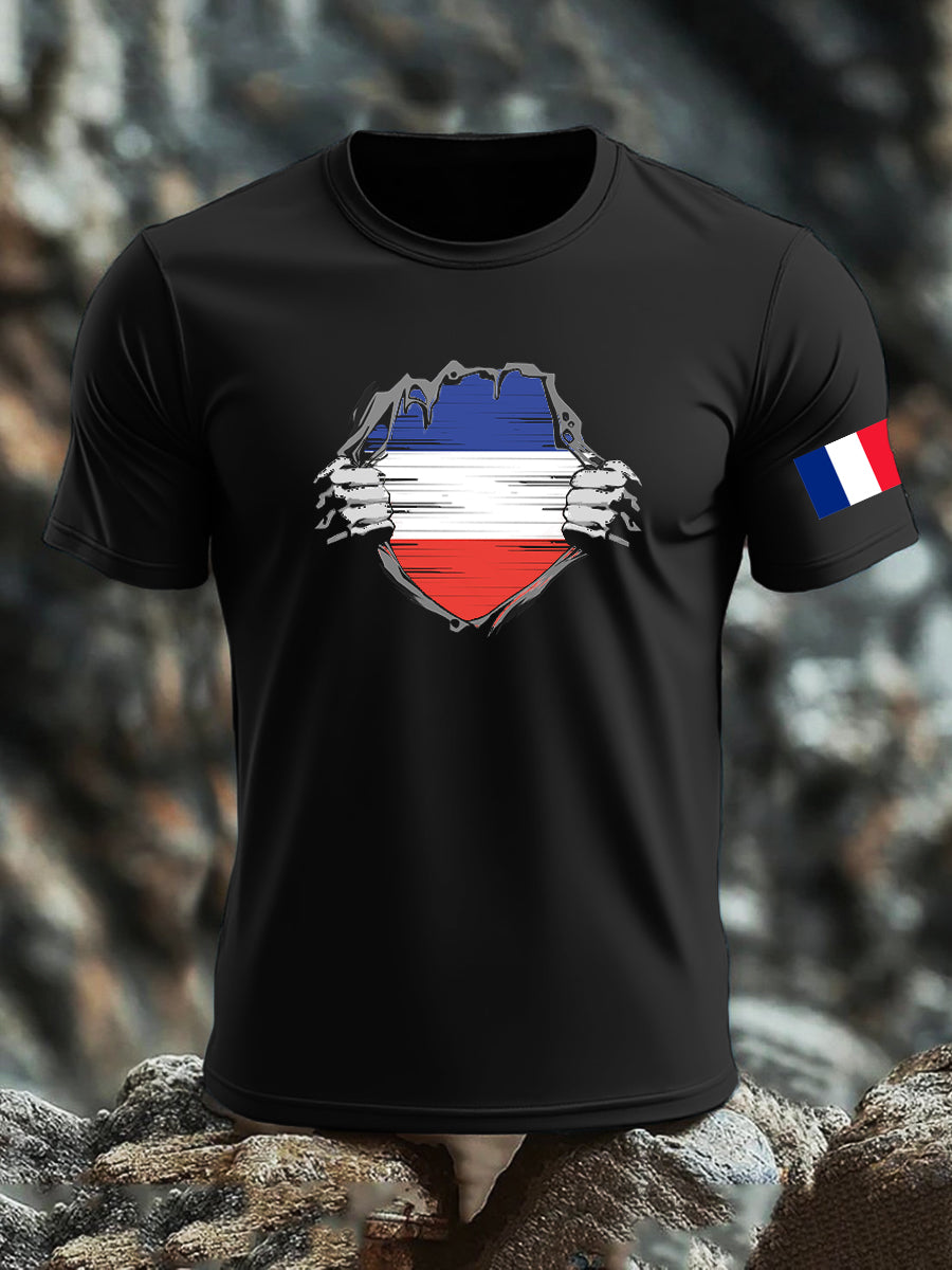 T-shirt imprimé drapeau français pour homme