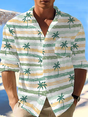 Chemise hawaïenne à manches longues Coconut Tree Waffle pour hommes