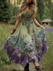 Lavande pourpre de gradient chic des femmes et robe maxi courte imprimée florale