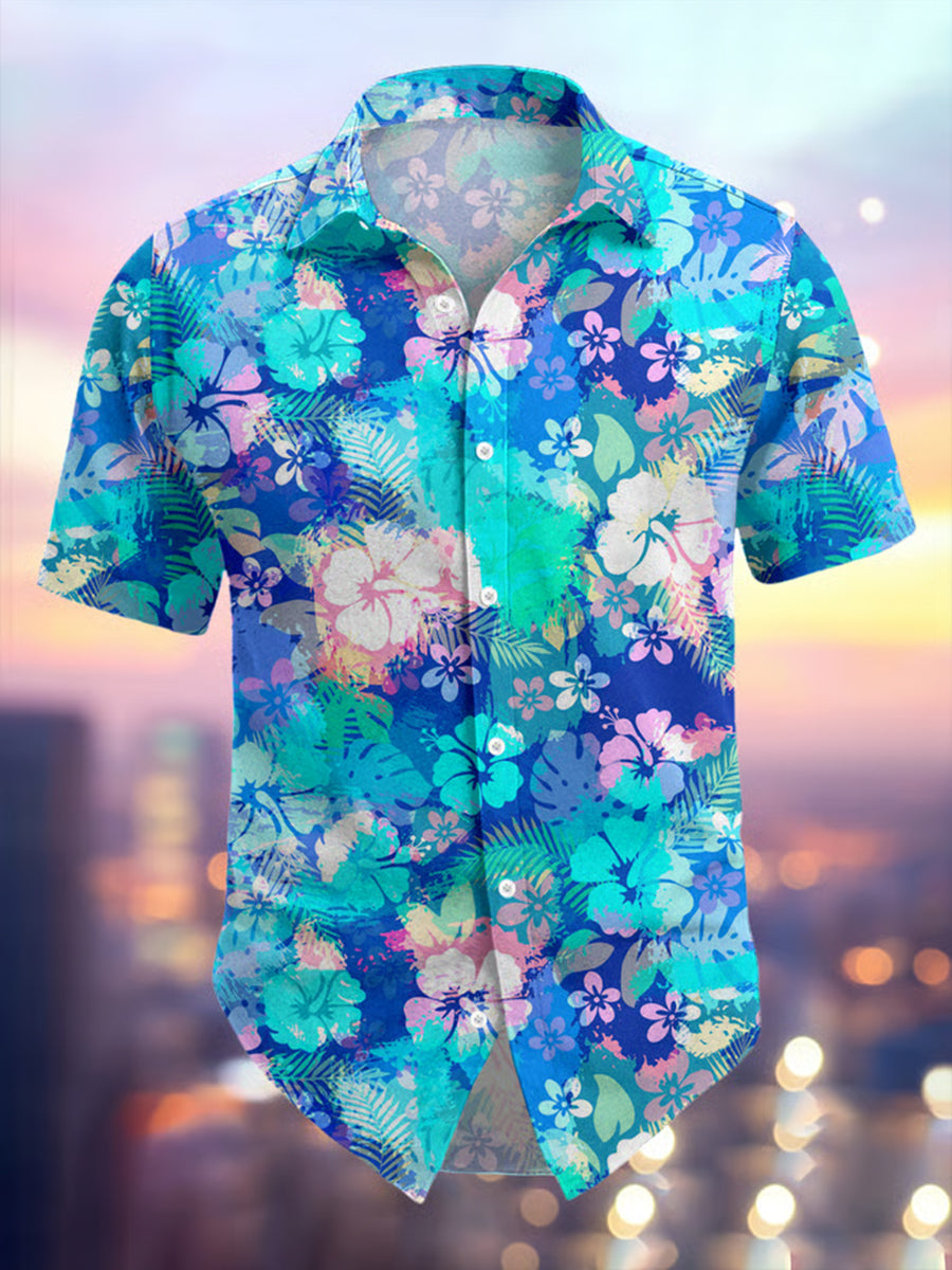 Chemise à manches courtes hawaïenne décontractée Resort pour hommes