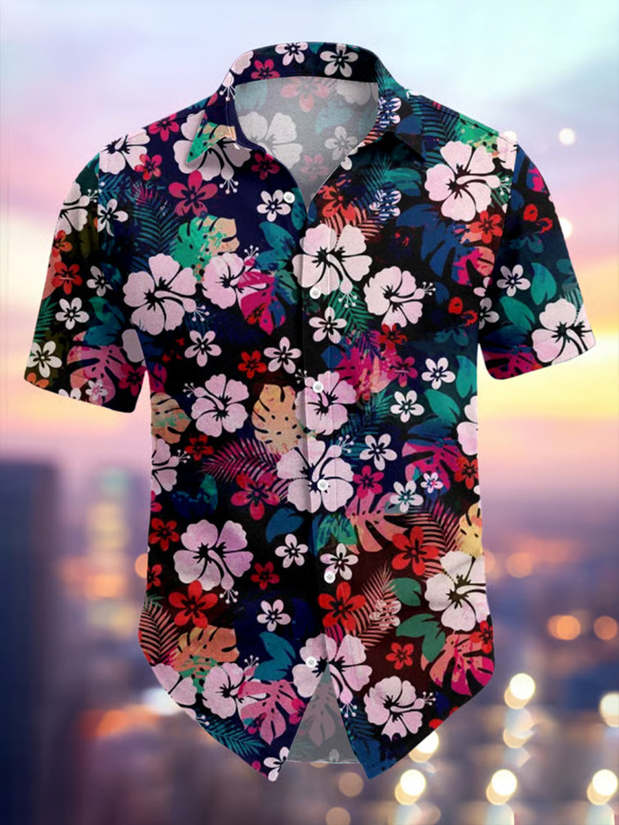 Chemise à manches courtes hawaïenne décontractée Resort pour hommes