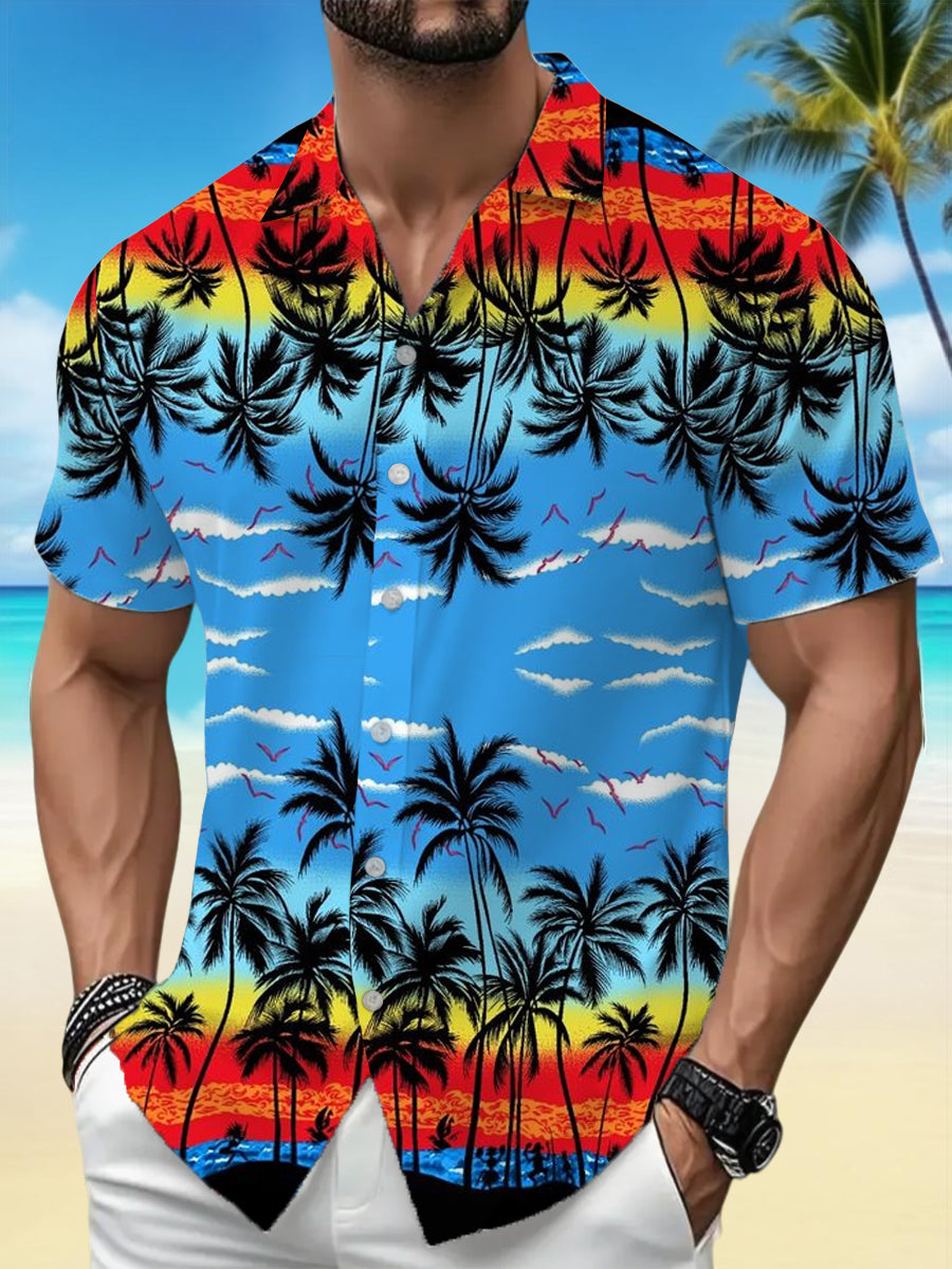 Chemise de vacances décontractée Sunset Palm Tree pour hommes