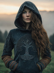 Sweat à capuche vintage à motif arbre de vie celtique pour femme