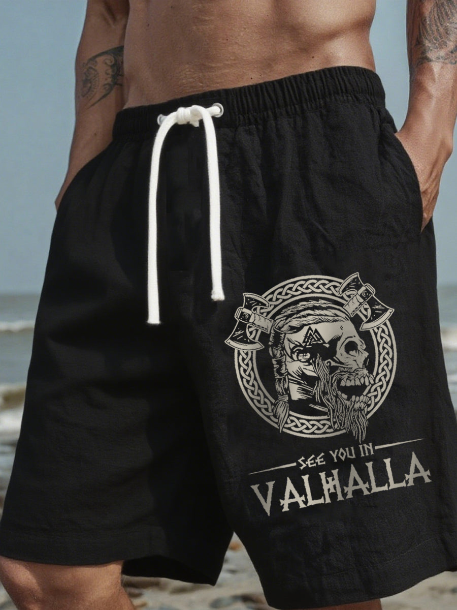 Short en lin imprimé Viking Homme