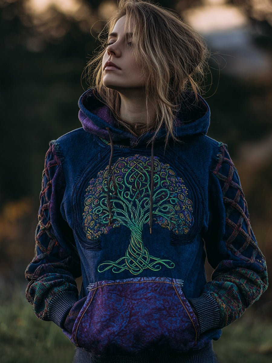 Sweat à capuche vintage à motif arbre de vie celtique pour femme