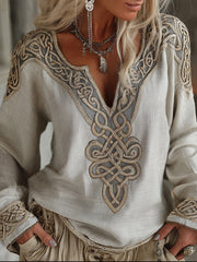 Vintage Viking celtique noeud brodé Art confortable lin chemise des femmes