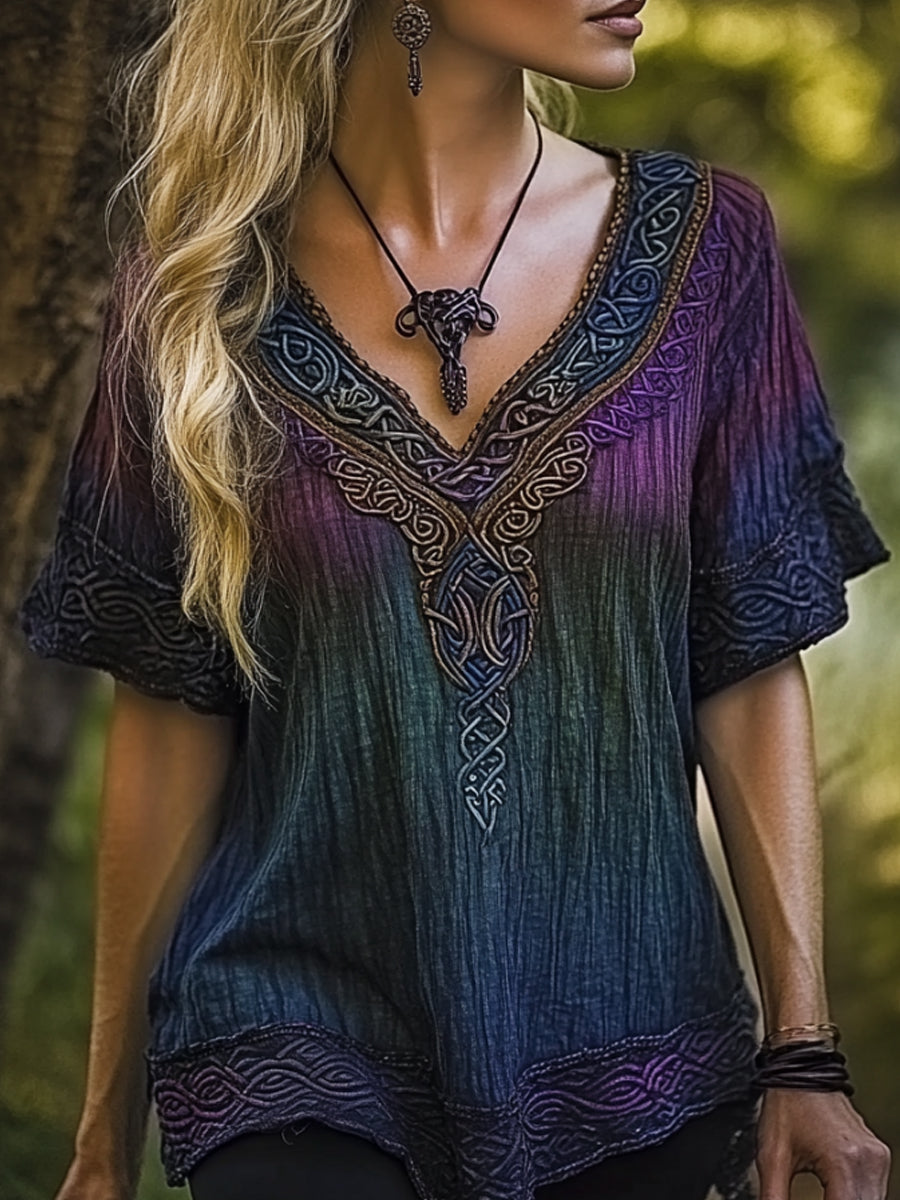 Chemise en lin Vintage Viking Celtic Knot Gradient Art pour femme