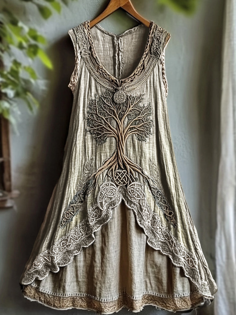 Robe en lin dégradé Vintage Viking Tree Of Life pour femme
