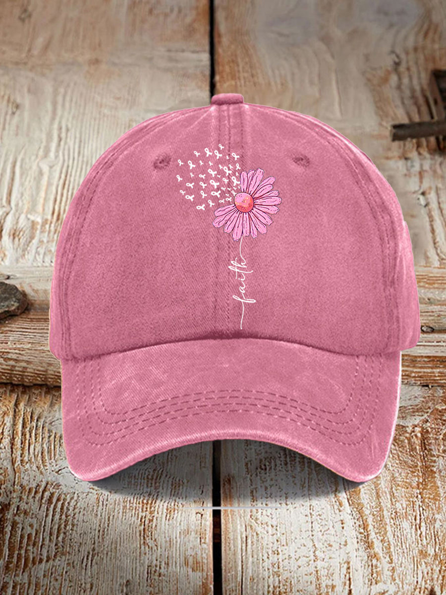 Chapeau unisexe de soutien de sensibilisation au cancer du sein de tournesol de ruban rose