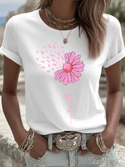 Femmes Rose Ruban Tournesol Imprimer Cancer Du Sein Sensibilisation Soutien Tee